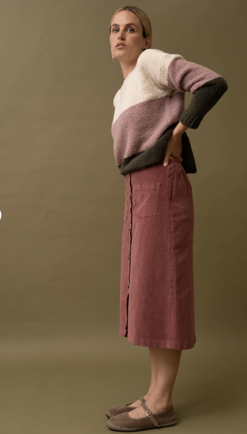 Falda midi pana botones - Imagen 3